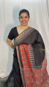 Vriksham Black And Red Golden Border Kota Cotton Saree-VS4462